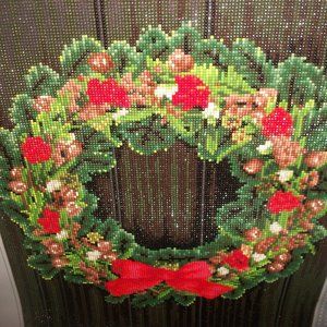 Completed Handmade Beaded-Needlepoint of Wreath Ready to frame